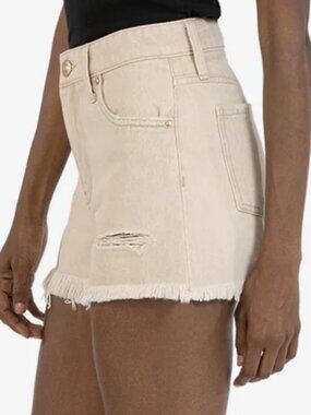 KUT Jane High Rise "Cut Off" Long Short Sz 6 Tan/Ecru Denim 3 1/2" Inseam